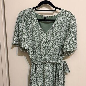 Ellakoko Green Floral V-Neck Wrap Dress